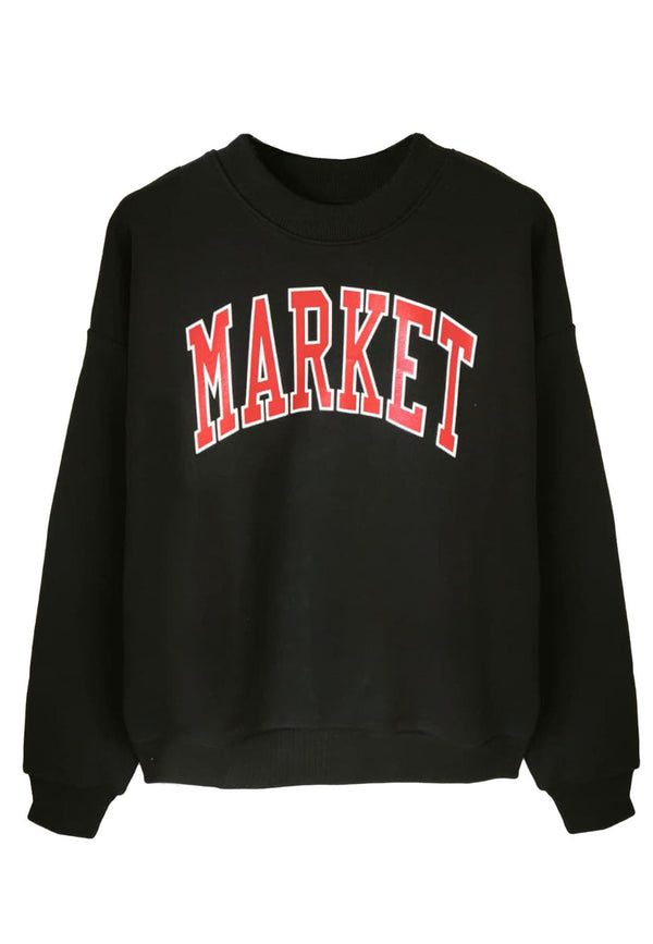 Felpa nera unisex Market in cotone