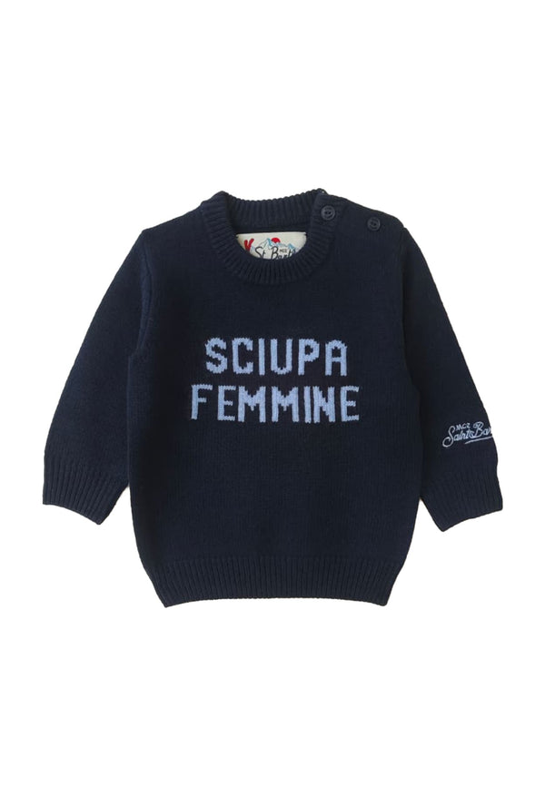 Maglia Douglas bambino MC2 Saint Barth kids blu in misto cashmere