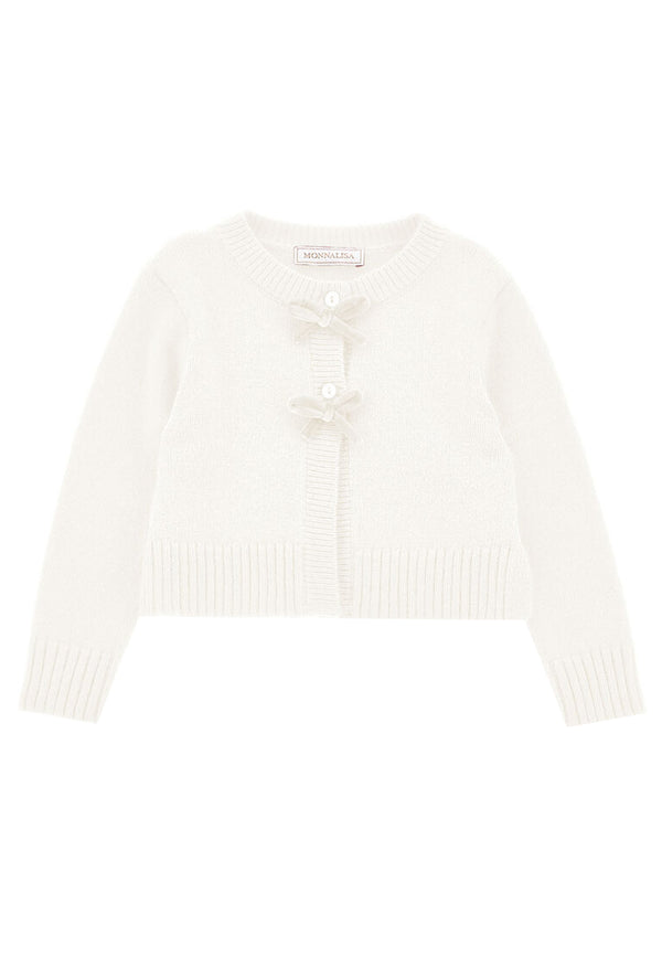 Maglia cardigan neonata Monnalisa panna in misto lana