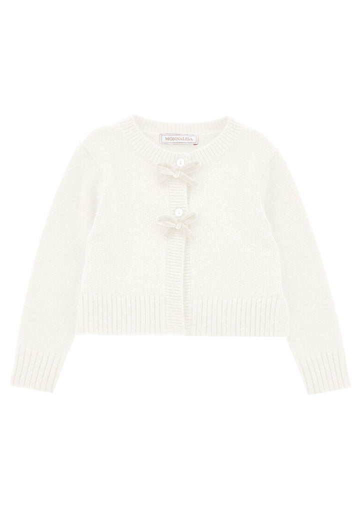 Maglia cardigan neonata Monnalisa panna in misto lana