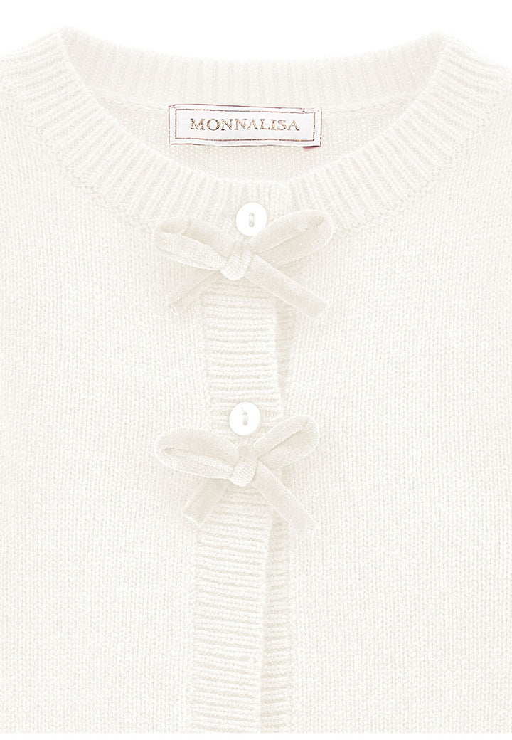 Maglia cardigan neonata Monnalisa panna in misto lana