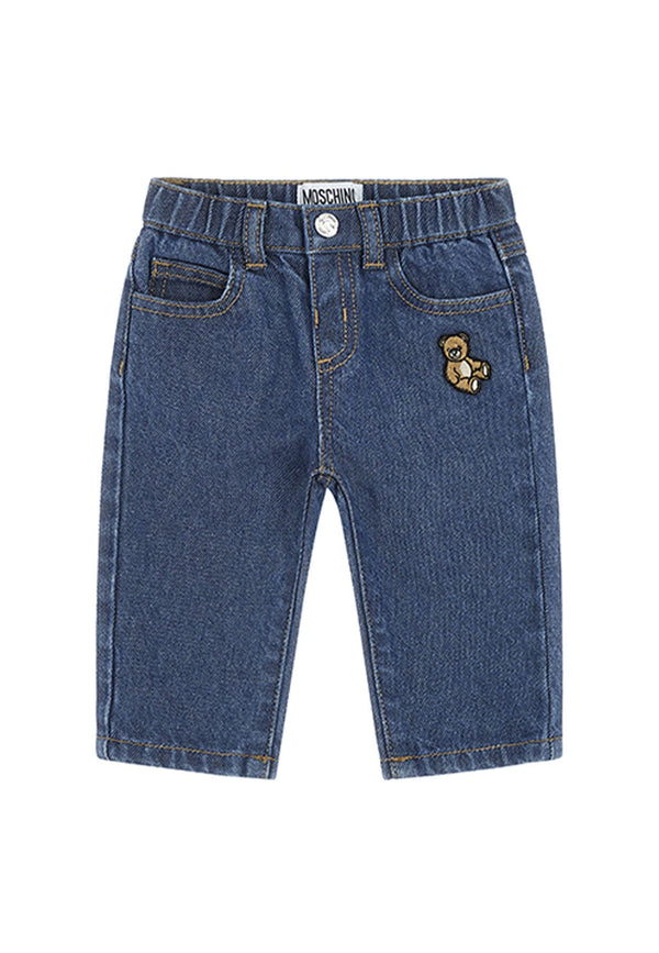 Pantalone neonato Moschino kids blu in denim di cotone