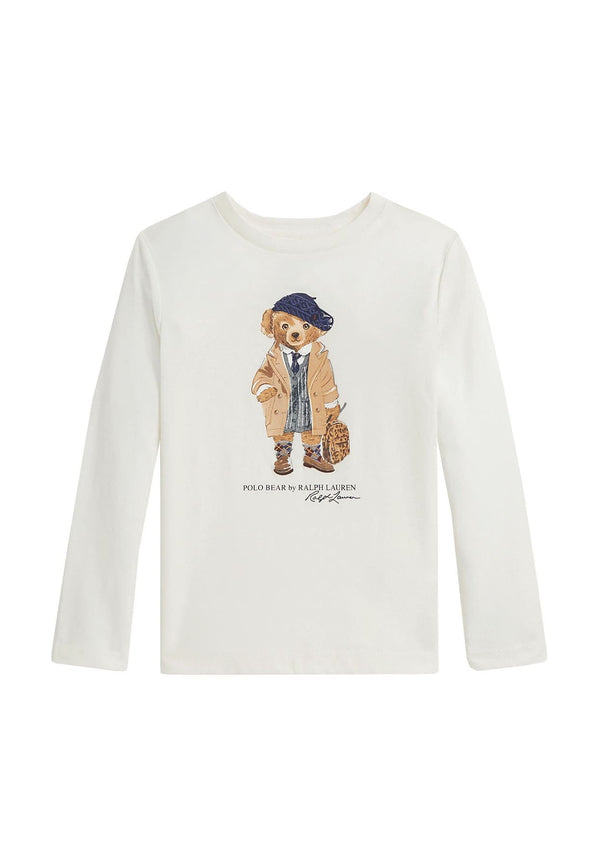 T-shirt bear bambina Ralph Lauren bianca in cotone