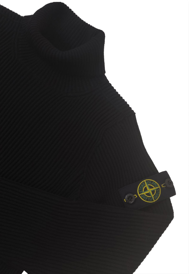 Maglia dolcevita bambino Stone Island nera in pura lana