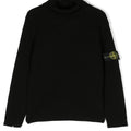 Maglia dolcevita bambino Stone Island nera in lana vergine