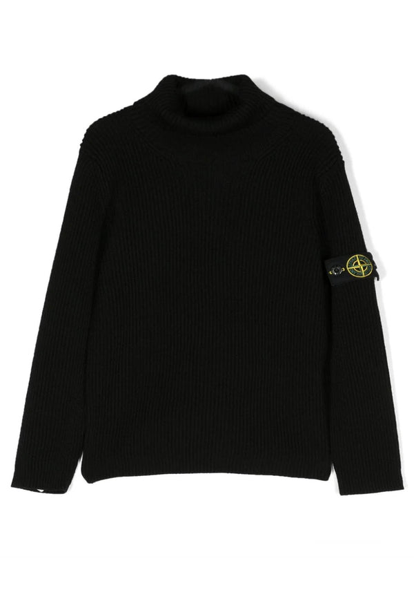 Maglia dolcevita bambino Stone Island nera in lana vergine