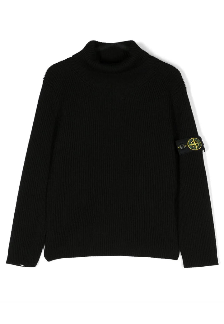 Maglia dolcevita bambino Stone Island nera in lana vergine