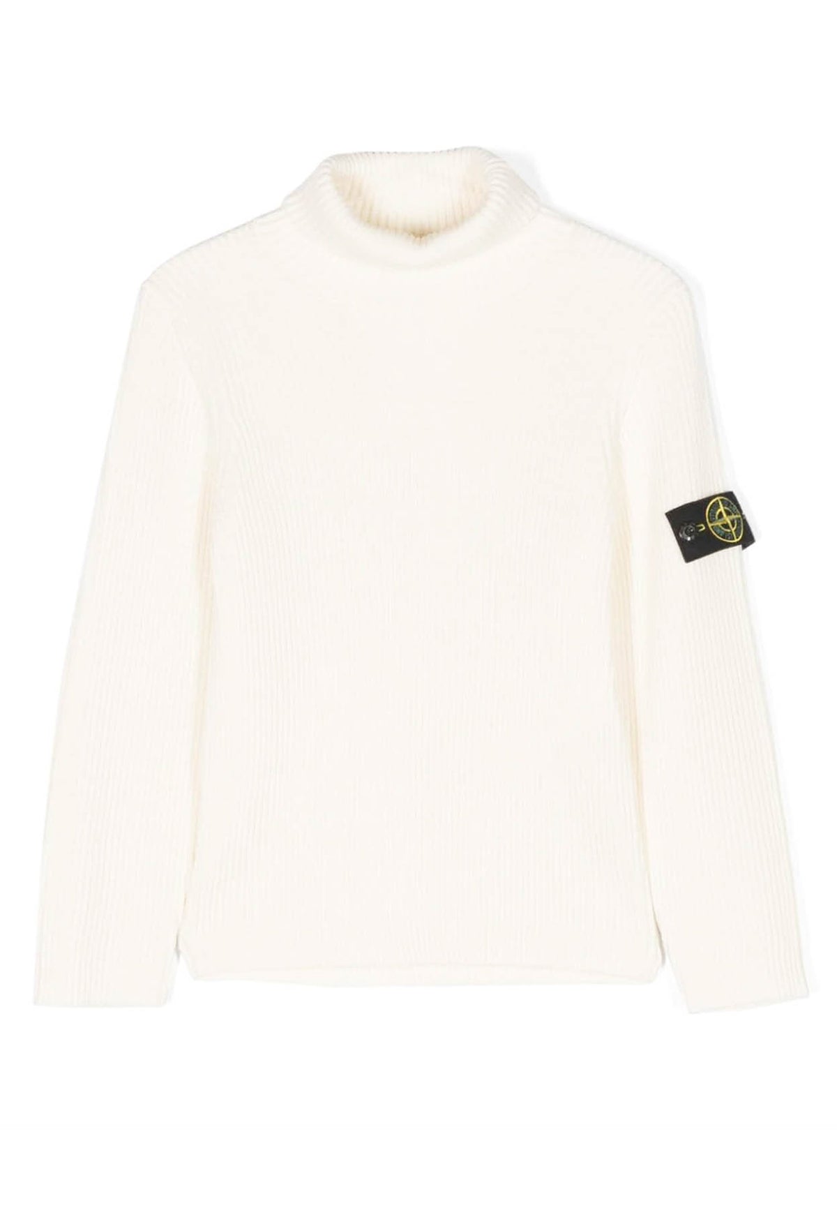 Maglia dolcevita bambino Stone Island bianca in lana vergine | ViaMonte Shop