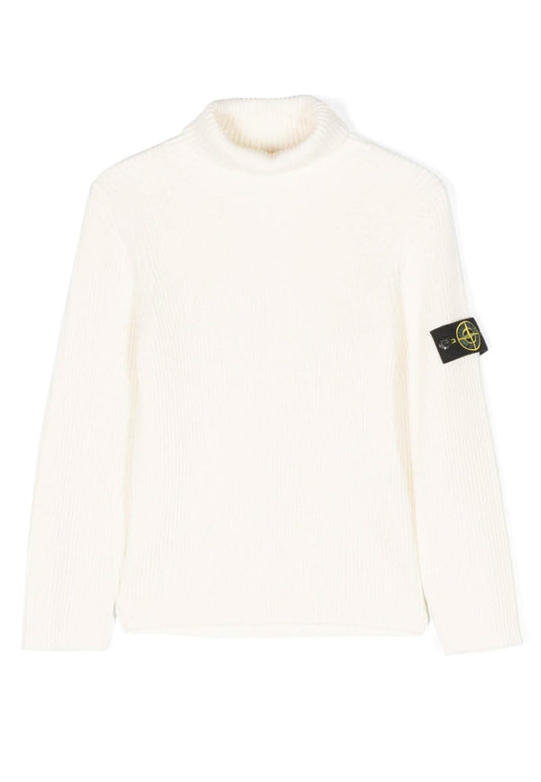 Maglia dolcevita bambino Stone Island bianca in lana vergine