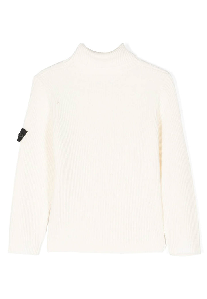 Maglia dolcevita bambino Stone Island bianca in lana vergine