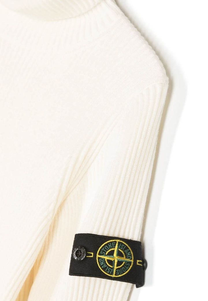 Maglia dolcevita bambino Stone Island bianca in lana vergine