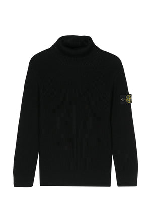 Maglia dolcevita bambino Stone Island nera in lana