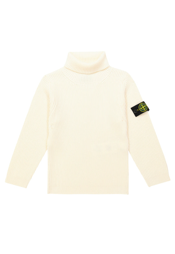 Maglia dolcevita bambino Stone Island bianca in lana