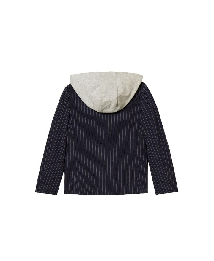 Giacca blazer bambina blu gessata con cappuccio