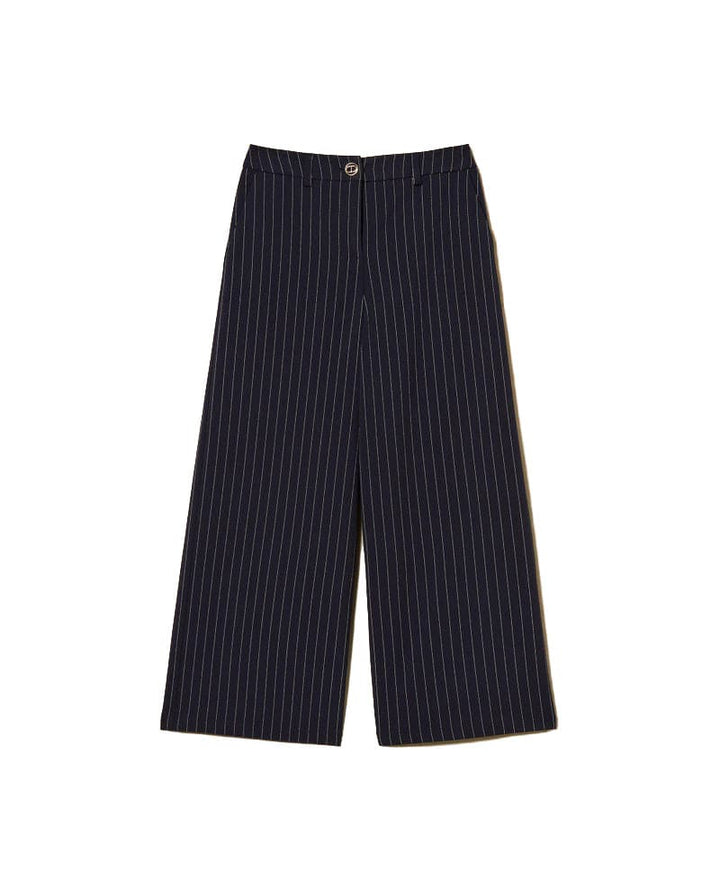 Pantalone bambina Twinset blu gessato in misto viscosa