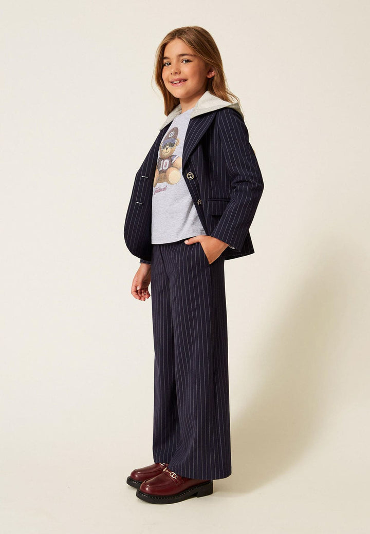 Pantalone bambina Twinset blu gessato in misto viscosa