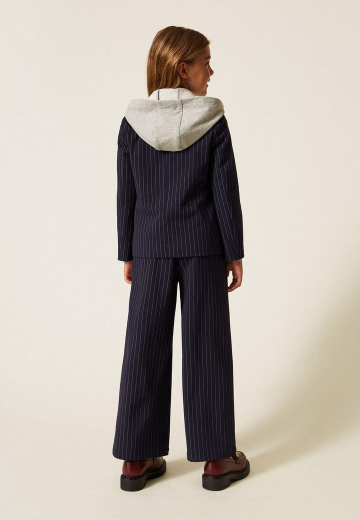 Pantalone bambina Twinset blu gessato in misto viscosa