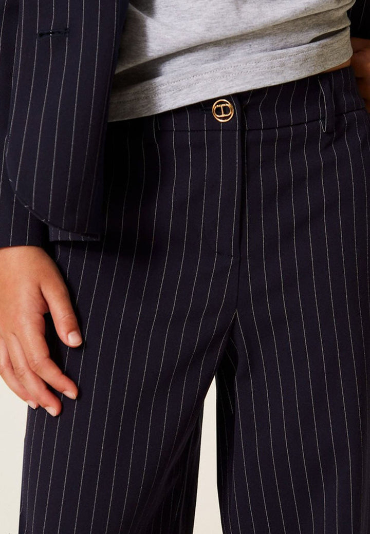 Pantalone bambina Twinset blu gessato in misto viscosa