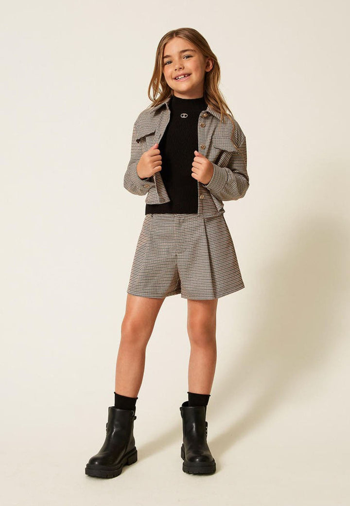 Shorts bambina Twinset cammello in pied de poule