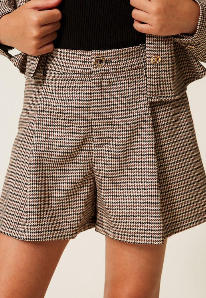 Shorts bambina Twinset cammello in pied de poule