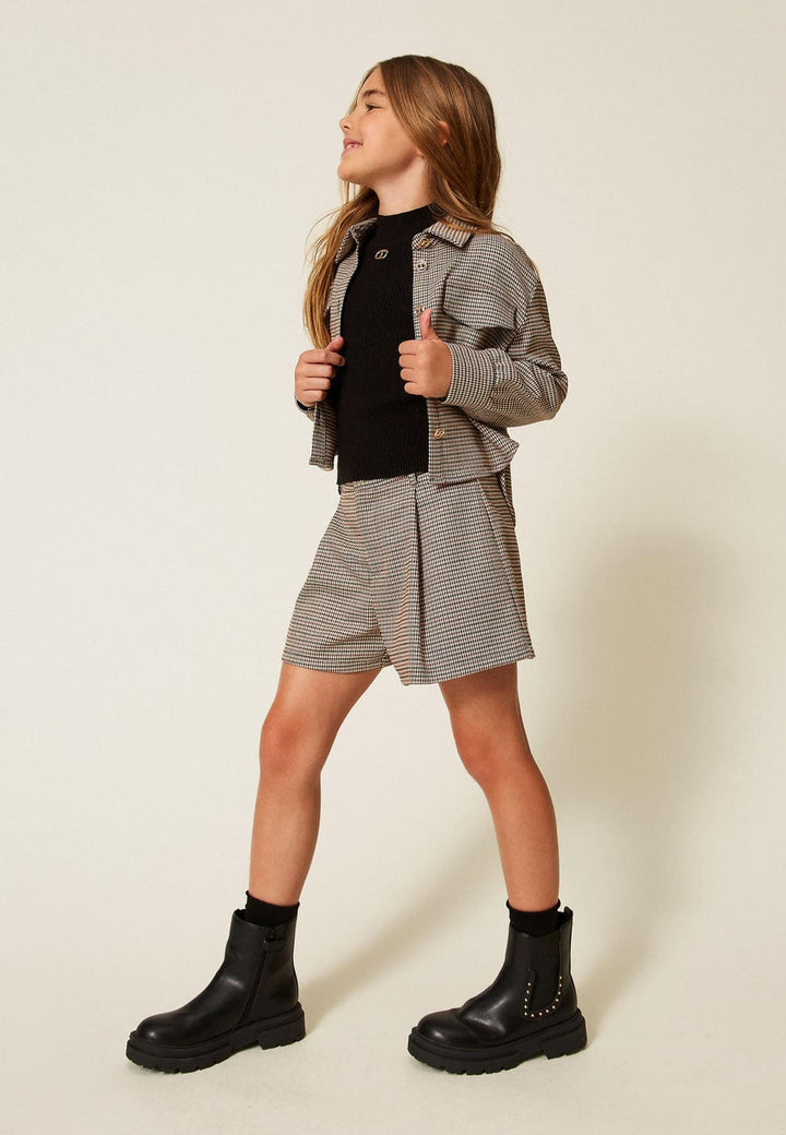 Shorts bambina Twinset cammello in pied de poule
