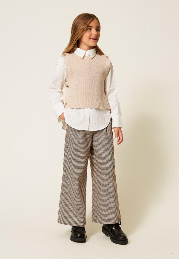 Pantalone bambina Twinset cammello in pied de poule