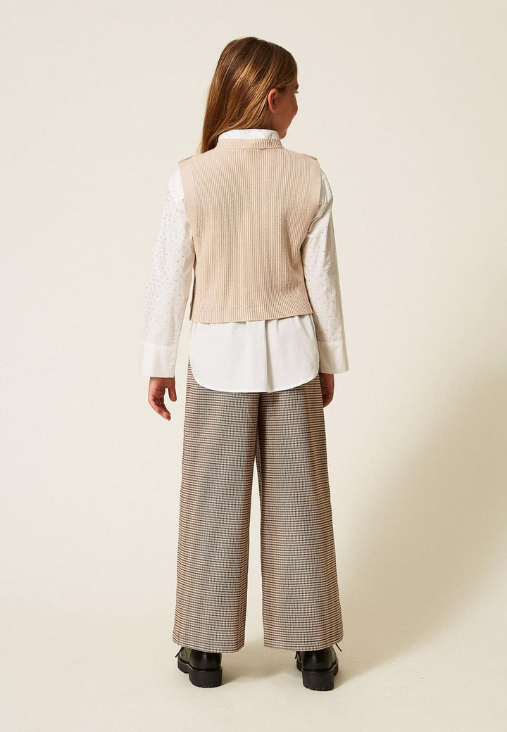 Pantalone bambina Twinset cammello in pied de poule