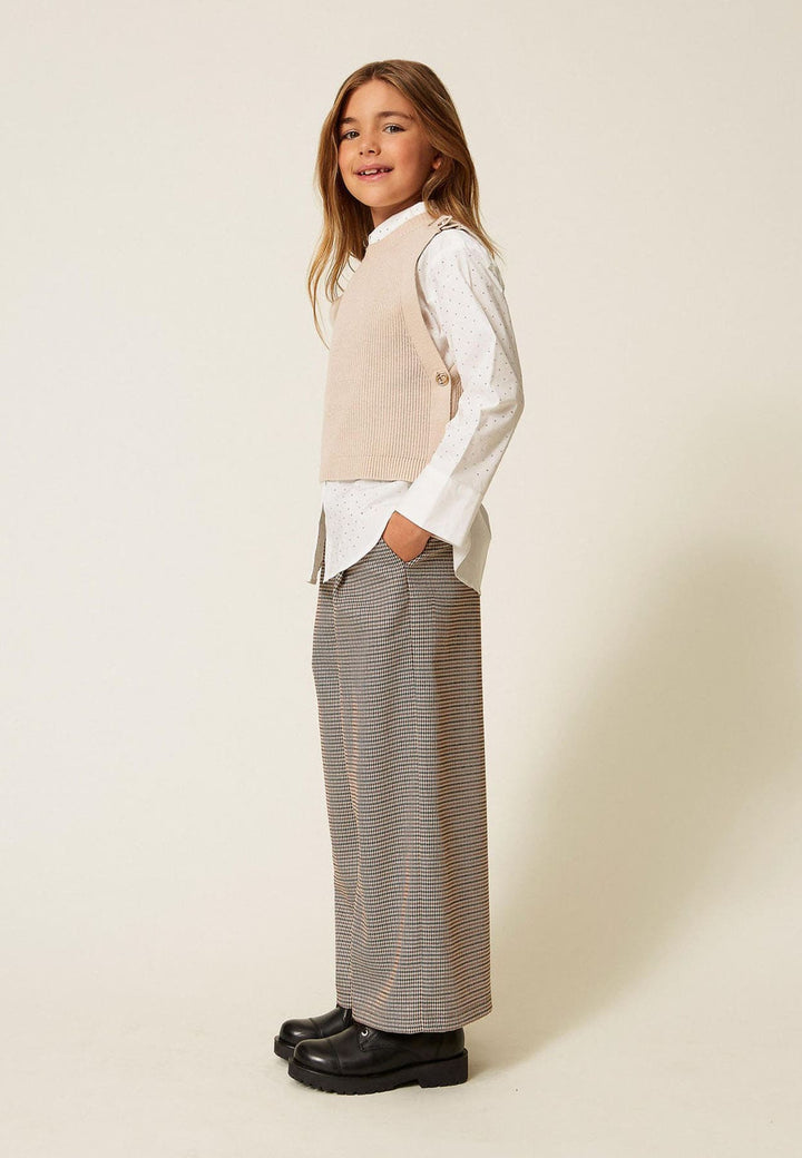 Pantalone bambina Twinset cammello in pied de poule
