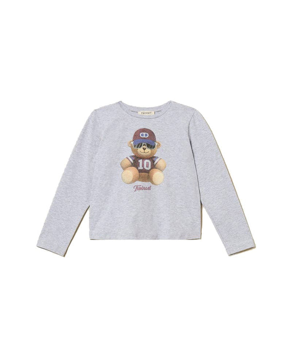 T-shirt bambina Twinset grigia in jersey di cotone