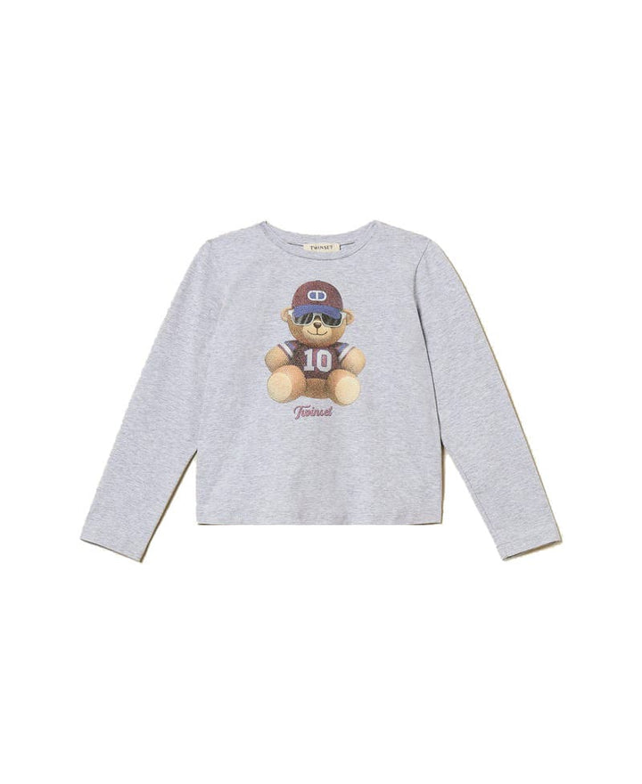 T-shirt bambina Twinset grigia in jersey di cotone