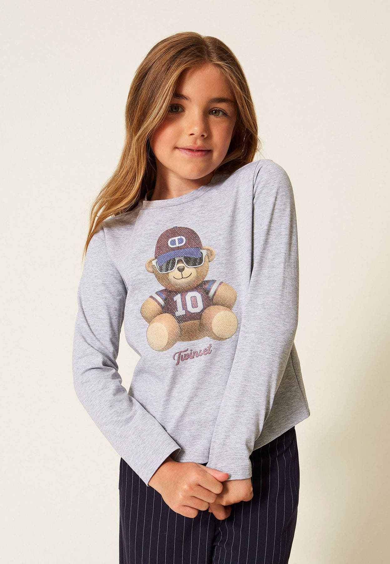 T-shirt bambina Twinset grigia in jersey di cotone