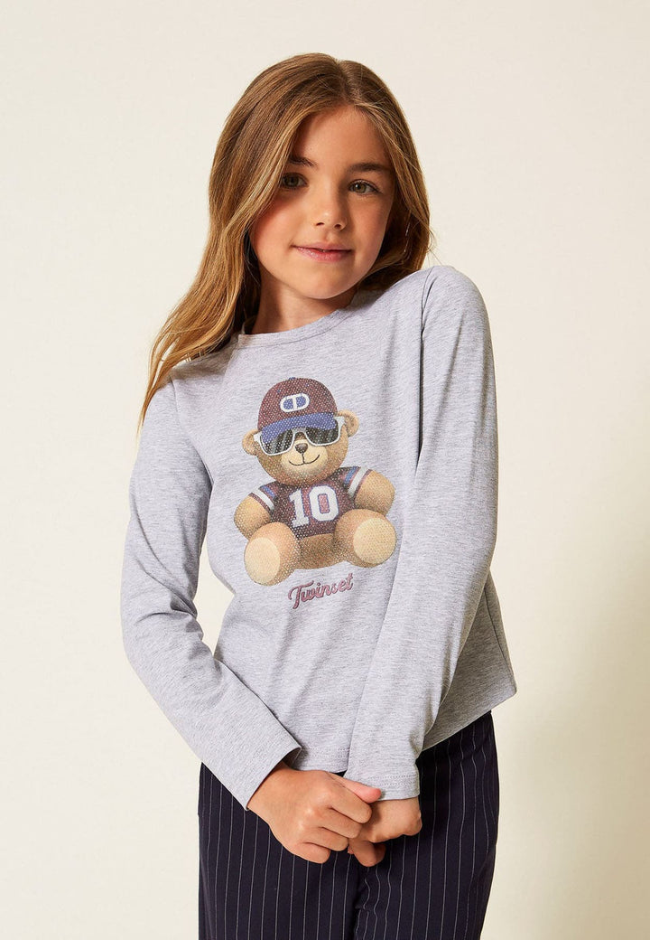 T-shirt bambina Twinset grigia in jersey di cotone