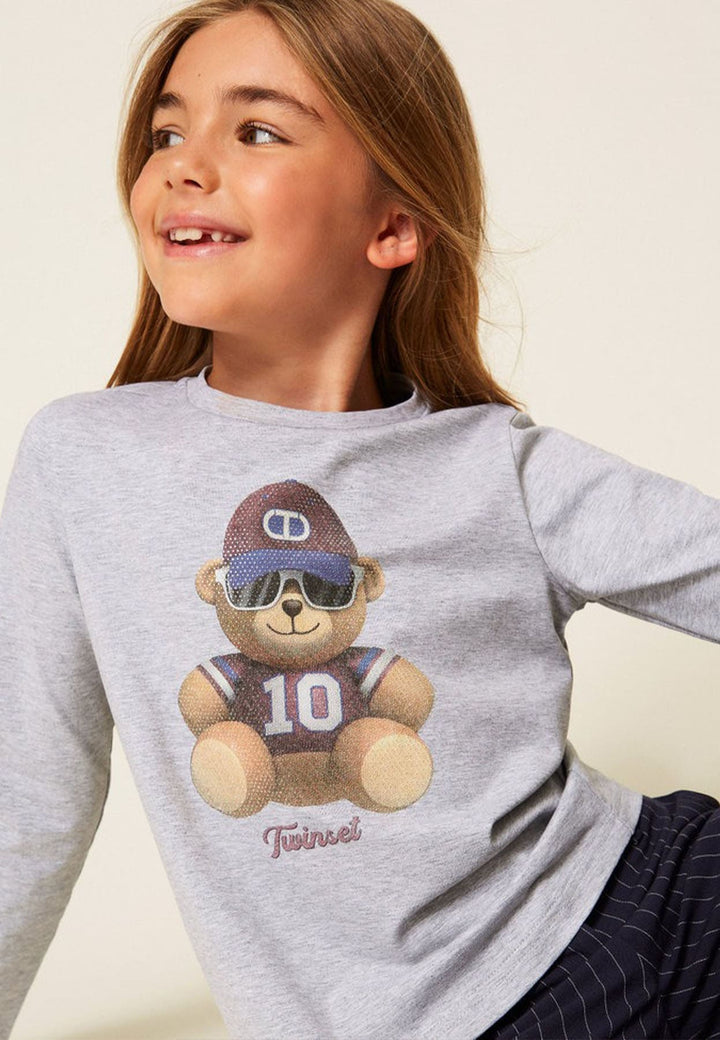 T-shirt bambina Twinset grigia in jersey di cotone