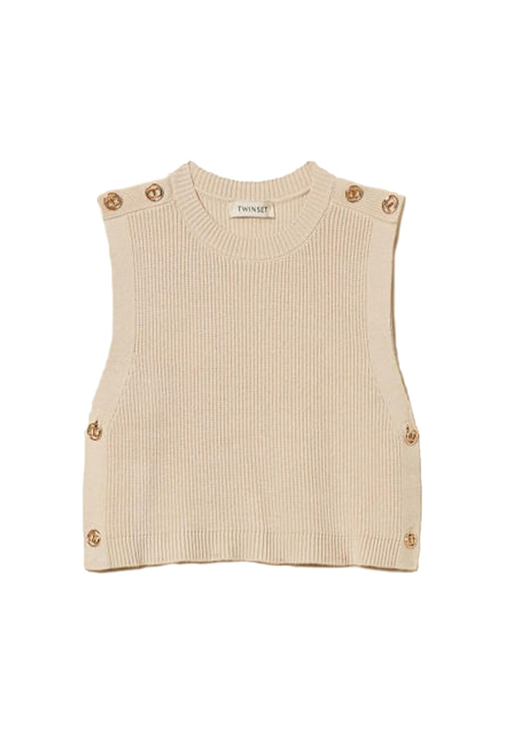 Gilet bambina Twinset beige in maglia