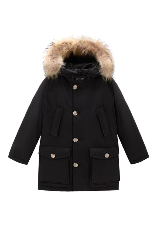 Giubbino bambino Woolrich kids Arctic Detachable Fur Parka nero in tessuto Ramar