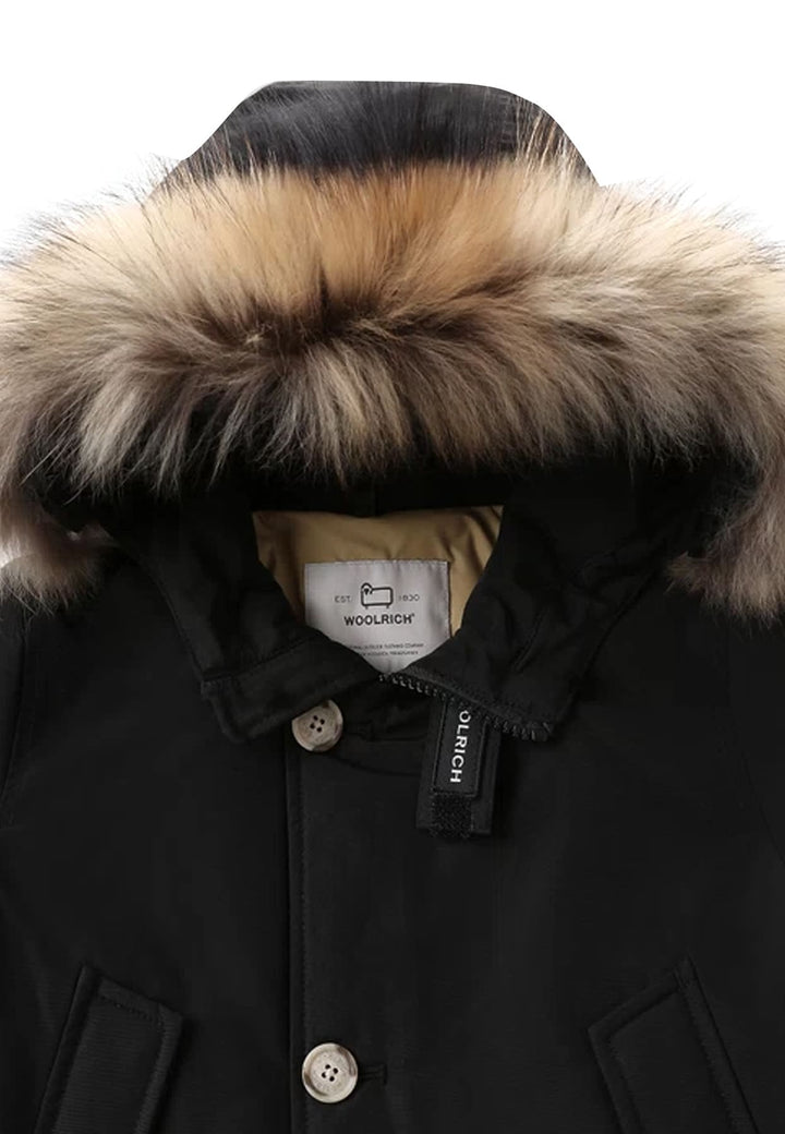 Giubbino bambino Woolrich kids Arctic Detachable Fur Parka nero in tessuto Ramar