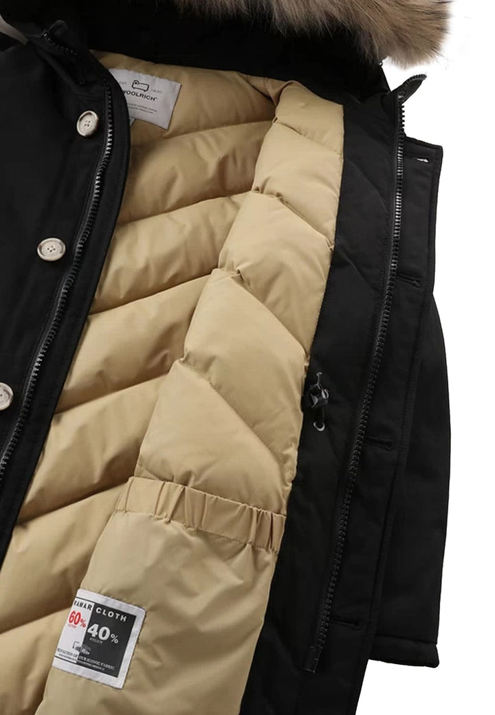 Giubbino bambino Woolrich kids Arctic Detachable Fur Parka nero in tessuto Ramar