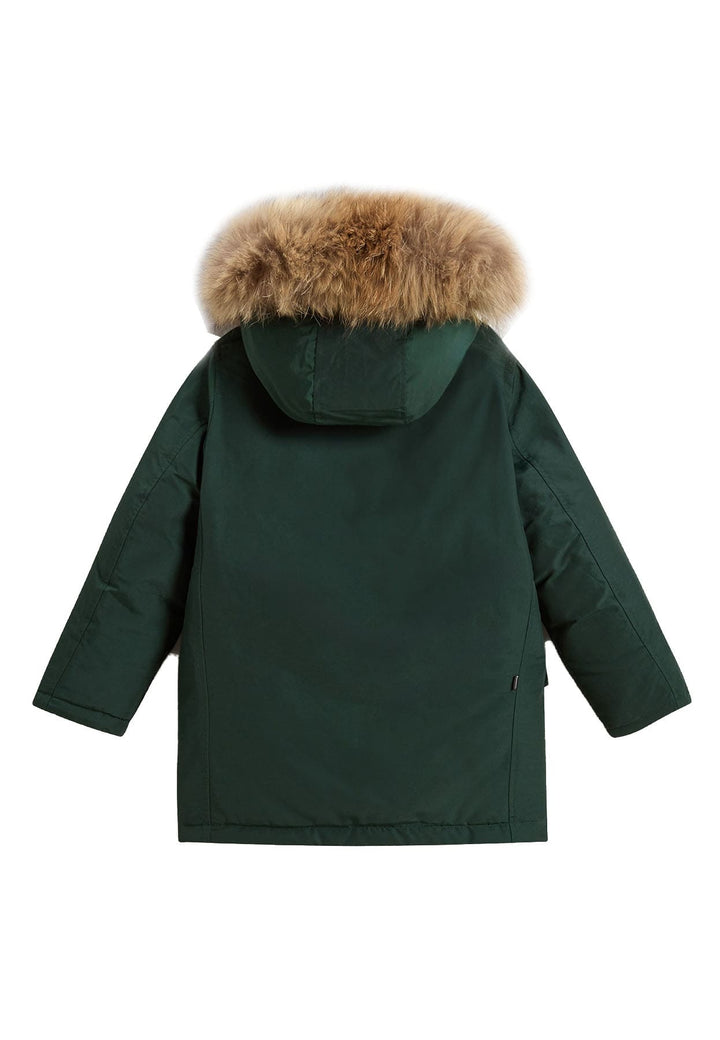 Giubbino bambino Woolrich kids Arctic Detachable Fur Parka verde agrifoglio scuro in tessuto Ramar
