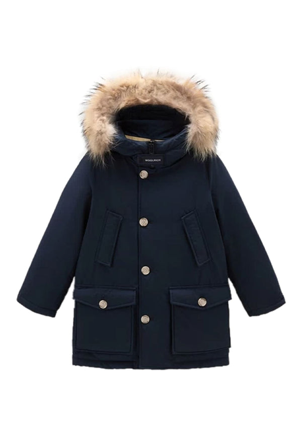 Giubbino bambino Woolrich kids Arctic Detachable Fur Parka blu in tessuto Ramar