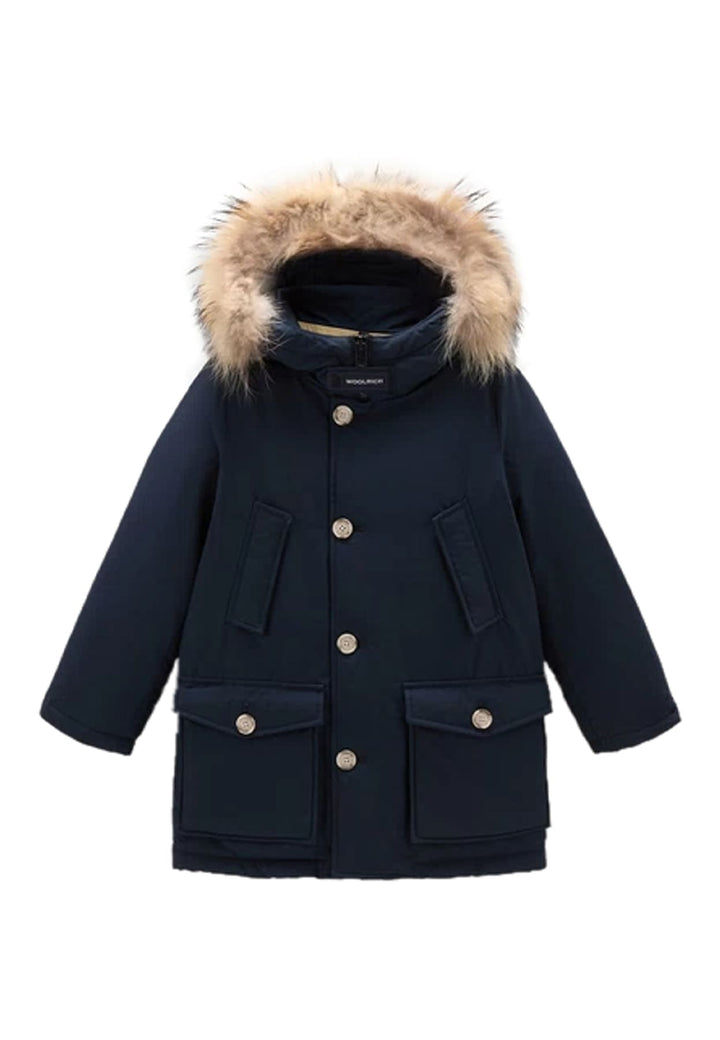Giubbino bambino Woolrich kids Arctic Detachable Fur Parka blu in tessuto Ramar