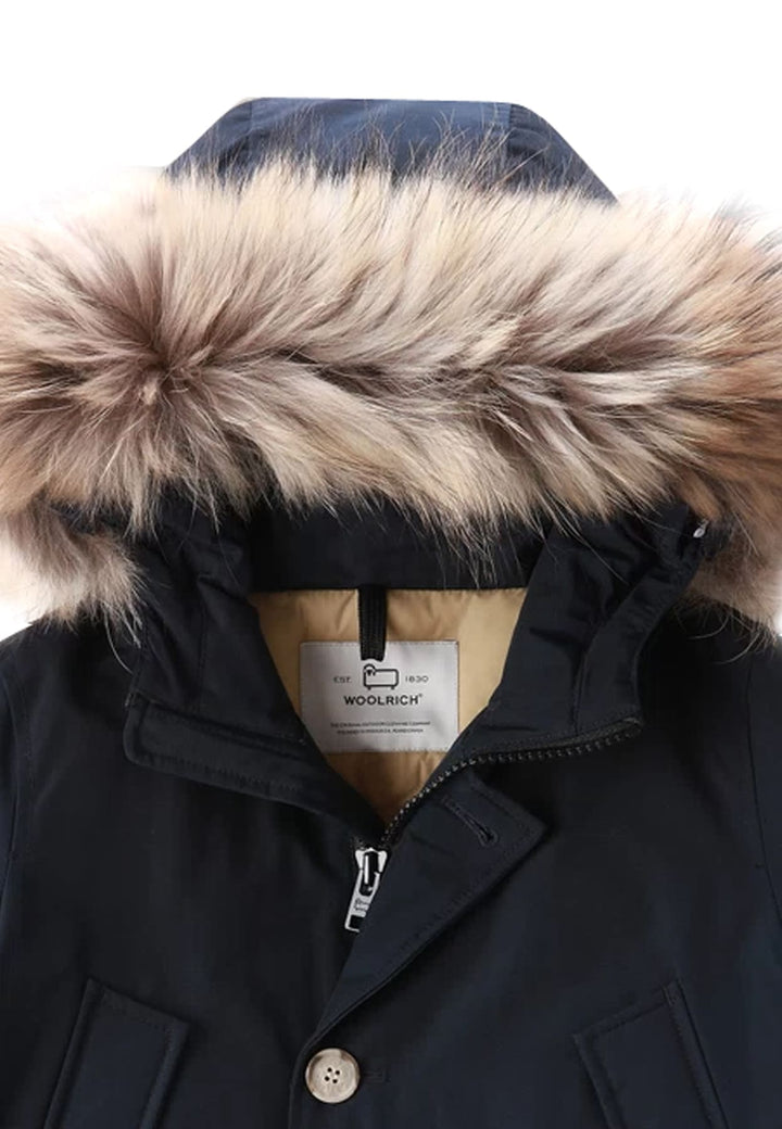 Giubbino bambino Woolrich kids Arctic Detachable Fur Parka blu in tessuto Ramar