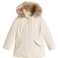 Giubbino bambina Woolrich kids Arctic Raccoon Parka bianco in tessuto Ramar Cloth