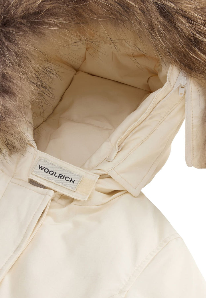 Giubbino bambina Woolrich kids Arctic Raccoon Parka bianco in tessuto Ramar Cloth