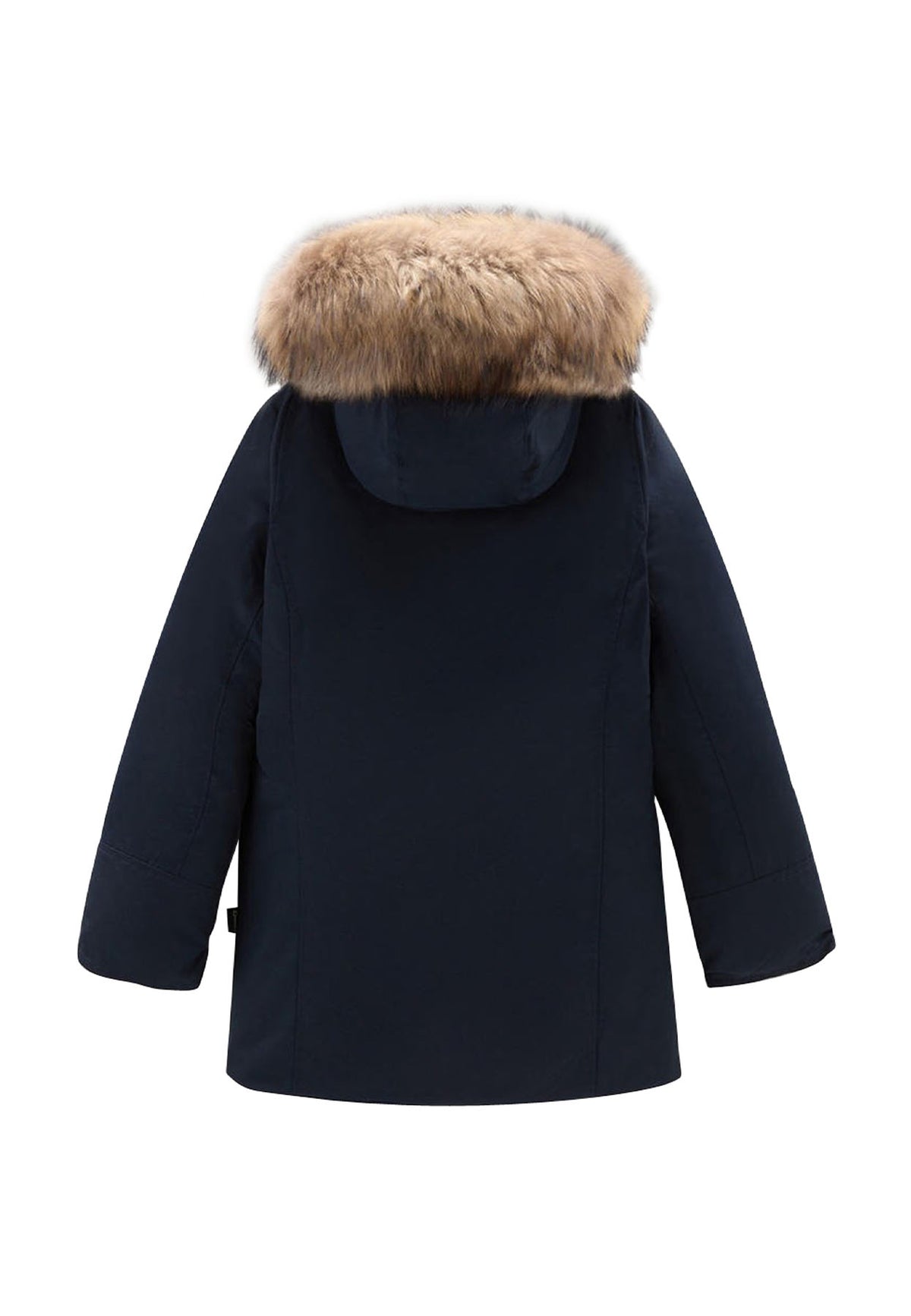 Giubbino bambina Woolrich kids Arctic Raccoon Parka blu in tessuto Ramar Cloth
