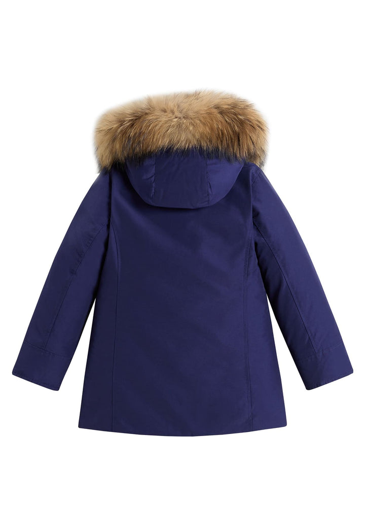 Giubbino bambina Woolrich kids Arctic Raccoon Parka viola in tessuto Ramar Cloth