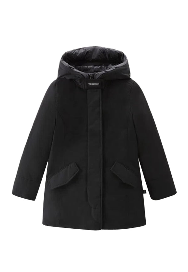 Giubbino bambina Woolrich kids Arctic Parka nero in tessuto Ramar Cloth