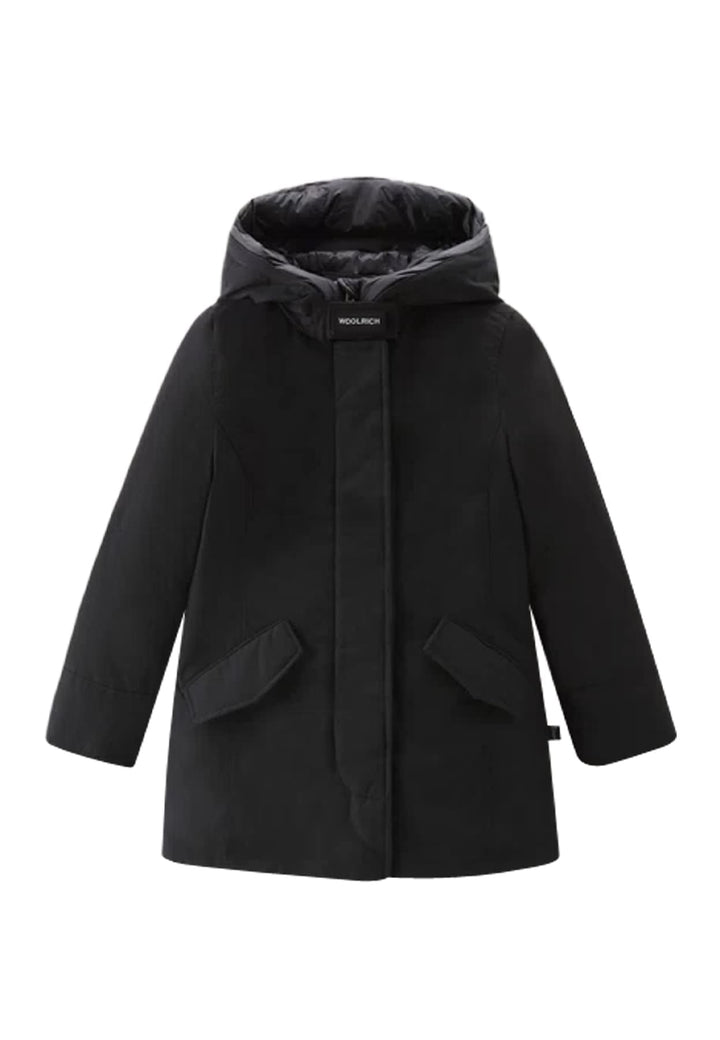 Giubbino bambina Woolrich kids Arctic Parka nero in tessuto Ramar Cloth