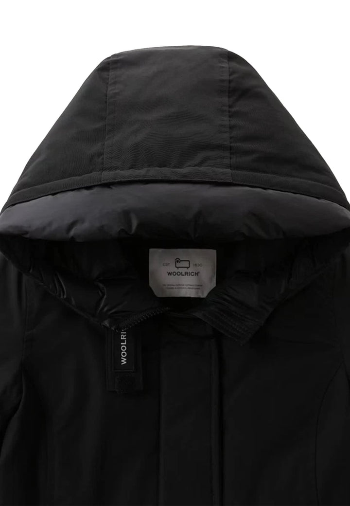 Giubbino bambina Woolrich kids Arctic Parka nero in tessuto Ramar Cloth