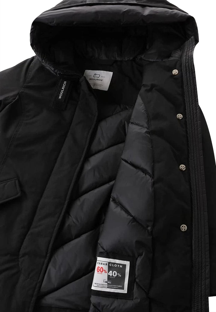 Giubbino bambina Woolrich kids Arctic Parka nero in tessuto Ramar Cloth