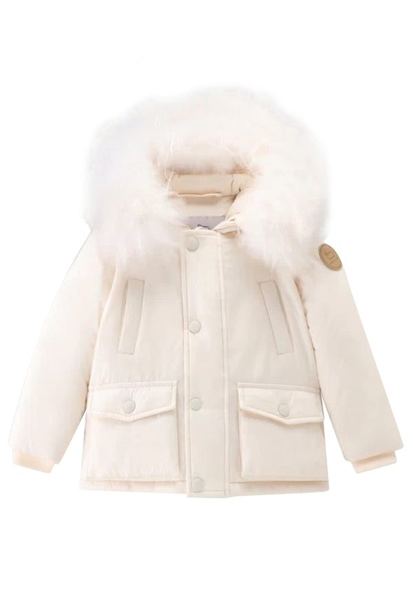 Giubbino neonato Woolrich kids My First Parka milky cream in tessuto idrorepellente